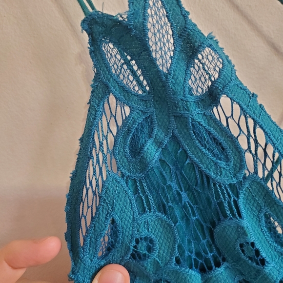 Free People Adella turquoise Slip Lace trim Dress Size S Asymmetric Boho Fairy - Picture 14 of 16